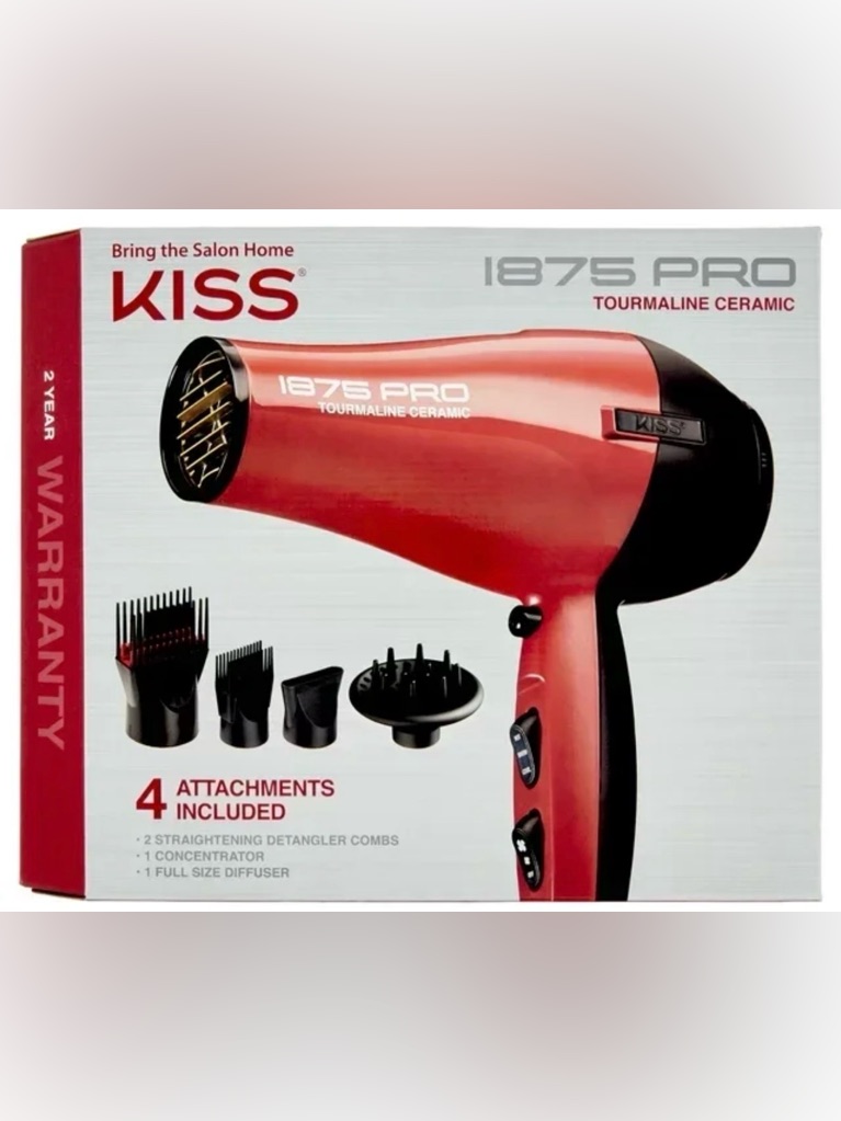 Kiss 1875 Watt Pro Tourmaline Ceramic Styling Edition Hair Dryer 5 Pieces